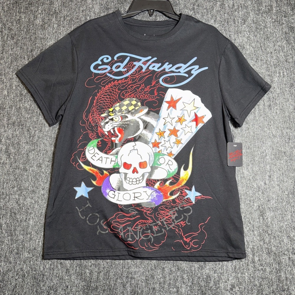 Ed Hardy Men's‎ Short Sleeve T-Shirt Crew Neck Death or Glory Graphic Large